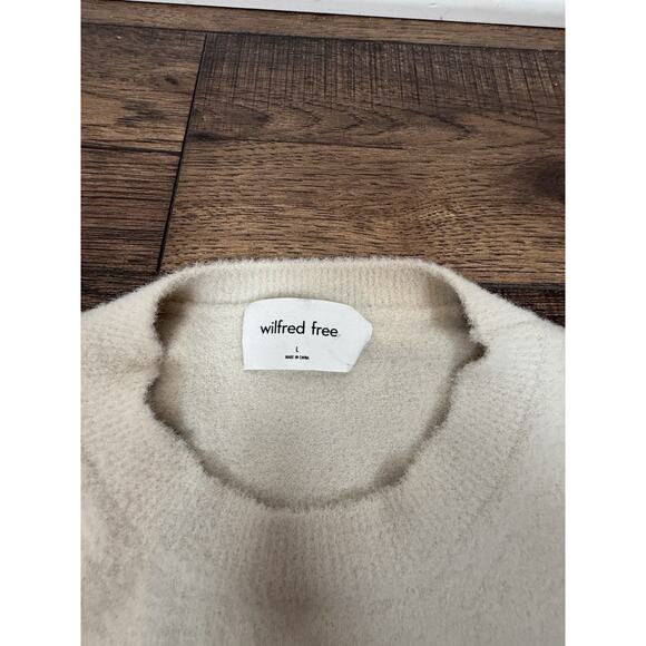 Aritzia Wilfred Free Cream Long Sleeve Crewneck Fuzzy Oversized Sweater Sz L - Picture 3 of 5